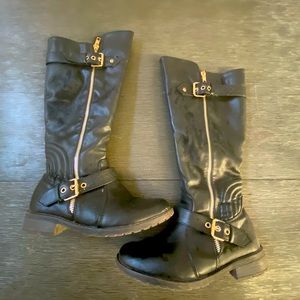 Black moto biker calf boots size 5.5
